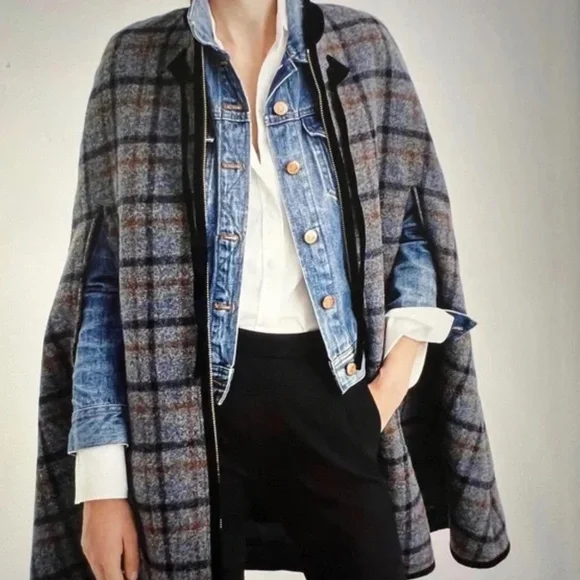 J.Crew Wool Zip Plaid Cape - Picture 15 of 15
